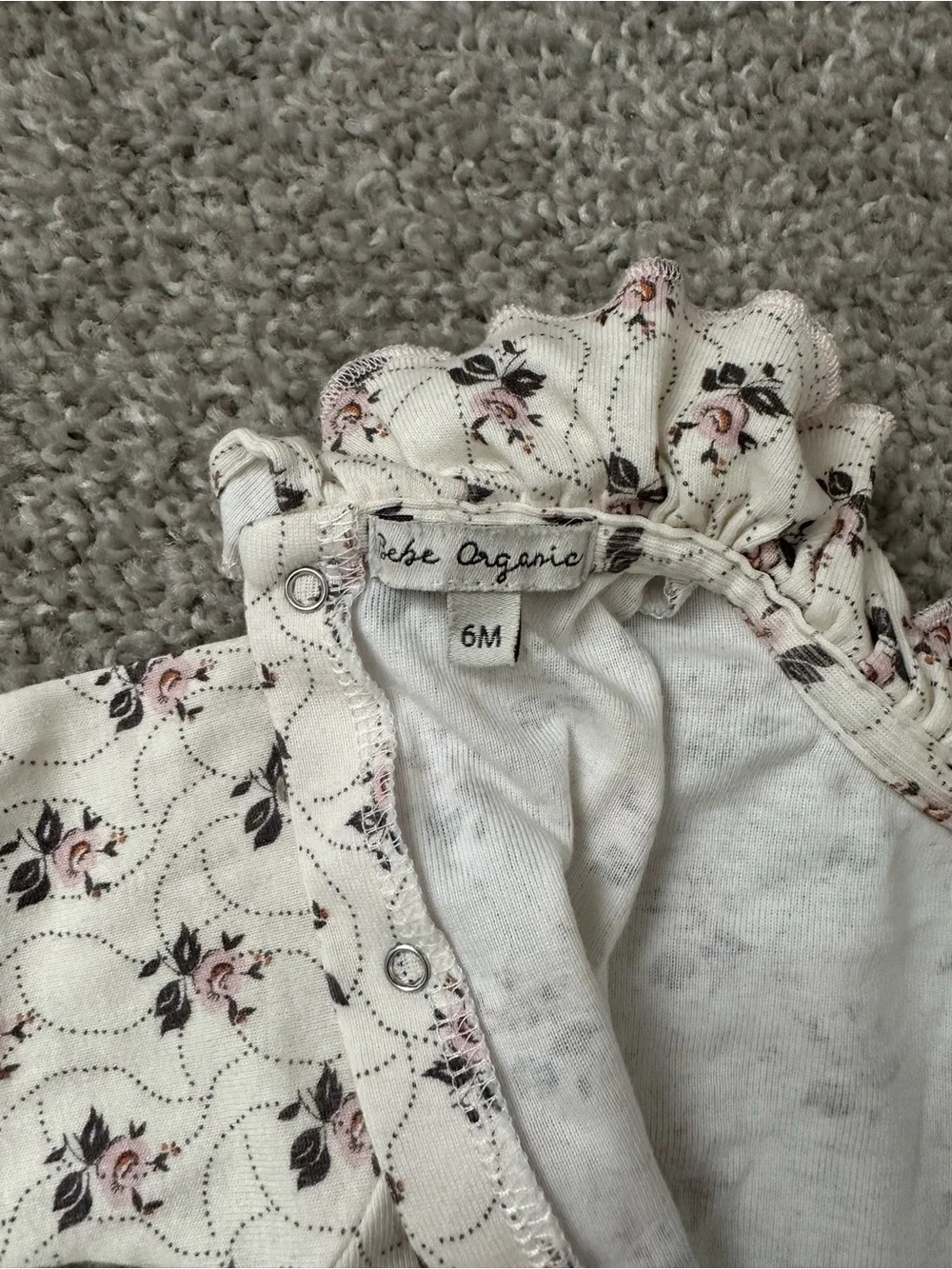 Cream Floral Ruffle Collar Footed One-Piece